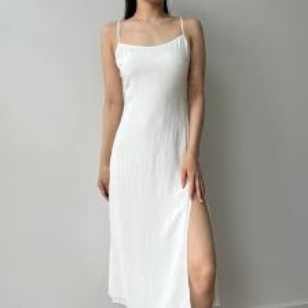 Wilfred Dress Affogato Lined Light Birch Off-White Midi Slip Dress with Slit 2